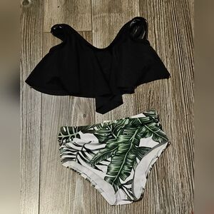 PatPat Black and Green Kids Swim Bikini